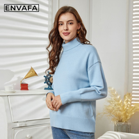 Nouveau pull tricoté pour femme, décontracté, à manches longues, doux et chaud pour l'automne, col roulé, personnalisable avec logo, OEM ODM, vente en gros 100%