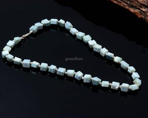 Collier de perles en opale bleue naturelle facettée, fait main, bijoux en pierres précieuses d'opale bleue, élégant collier pierre de naissance d'octobre, vente en gros - Product Image 2