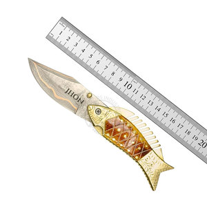 Unique <b>Copper</b> Damascus Steel Artistic Fish Folding Pocket Knife Collectible EDC Multi-Functional Camping Hunting Knife - Product Image 6