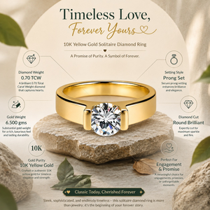 Anillo de Compromiso de Oro Amarillo de 10K con Diamante Solitario |   Anillo de Diamante Real con Corte Brillante Redondo |   Anillo de Compromiso con Engaste de Diamantes para Mujer - Product Image 5