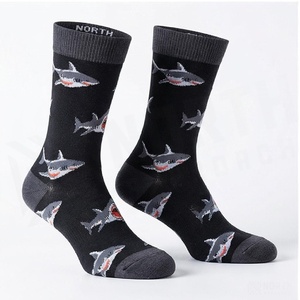 NORTH APPROACH Crew <b>Socks</b> <b>Shark</b> Pattern Black Breathable Knitted for Adults Casual Daily Wear Summer - Product Image 3