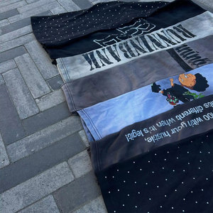 Custom Men's Knitted Oversized T-<b>Shirt</b> Custom <b>Patchwork</b> Graphic Streetwear Cartoon Print Mixed Panels Rhinestone Dot Sleeve - Product Image 4