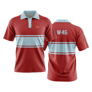 เสื้อถักลายทางสีแดงสำหรับผู้ชาย ผ้าฝ้าย 100% แขนสั้น แห้งเร็ว กันยับ ดีไซน์สปอร์ตพรีเมียม รับสกรีนโลโก้ด้านหน้า - Product Image 1