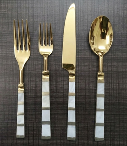 Modern Luxury Flatware Set Mirror Polished Gold Cutlery with <b>MOP</b> <b>Handle</b> Dishwasher Safe Wedding Dinnerware - Product Image 5
