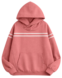 Sweat à capuche rose saumon pour homme avec bande poitrine, style streetwear décontracté, en molleton de coton, poche kangourou, logo personnalisé - Product Image 1
