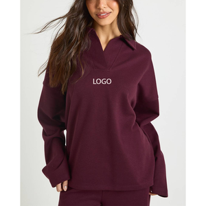 Sweat-shirt personnalisé avec logo brodé, motif uni, tenue d'aéroport, streetwear à col, intérieur polaire épais, pull de voyage pour femme - Product Image 4