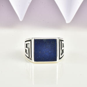 Anillo de Lapislázuli Hecho a Mano de Lujo para Hombre, Anillo de Plata de Ley 925, Anillo de Declaración para Hombre, Anillo de Regalo de Aniversario para Novio - Product Image 1