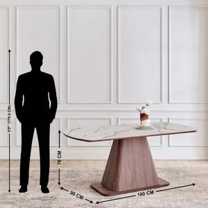 Modern Rectangle Sintered <b>Stone</b> <b>Top</b> Eco-Friendly Durable Handmade Dining <b>Table</b> Conical Wood Base Stable Home Furniture 6 Seater - Product Image 6