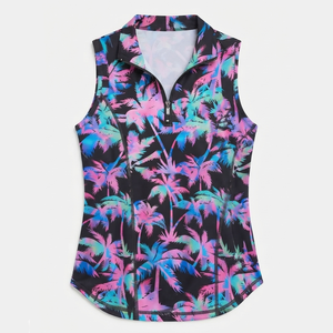 Polo sans manches pour femme, design sublimation, couleur unie, séchage rapide, style sportif, avec fermeture éclair quart de tour. - Product Image 4