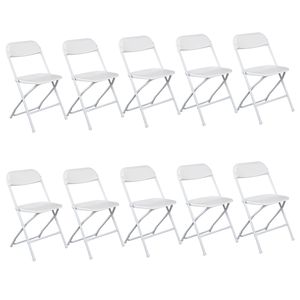 Set di 10 Sedie Pieghevoli Classiche da Giardino in Plastica Stampata a Iniezione, Colore Bianco - Product Image 1