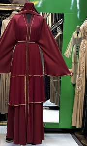 Hot sale Umbrella Abaya Modest Dubai Beaded Sequined <b>Long</b> Sleeve Muslim Traditional Handmade Wedding Women Breathable V Neck - Product Image 6