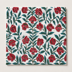 Hand Block Printed Cotton Fabric <b>Set</b> Red Floral Teal Leaf Motif White Base Buta Pattern Dress Material Kurta Suit Dupatta <b>Sewing</b> - Product Image 5