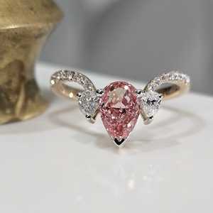 Unique Crossover Lab Grown 1.01CT Pink Pear Cut Diamond Three Stone <b>Ring</b> For Women's 10K Solid Gold Promise Gift For Lover - Product Image 2