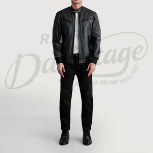 Chaqueta de Motociclista de Cuero Negro con Hombros Acolchados con Diamantes, Corte Ajustado, Cuello Alto, Cuero Genuino - Product Image 3