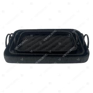 Plateau de service artisanal CHEVRON TONE en bambou et rotin, organiseur de garde-manger, décoration d'intérieur - Product Image 5