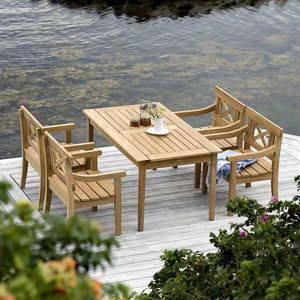 Ensemble de table de jardin d'extérieur en bois, mobilier de patio, ensemble de salle à manger à lattes avec fauteuils pour balcon, cour, terrasse - Product Image 1
