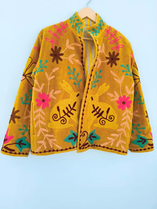 Floral Suzani Embroidered 100% Velvet Bomber Jacket <b>Reversible</b> Boho Vintage Summer Short <b>Coat</b> Free Size Ethnic Wear Wholesale - Product Image 1