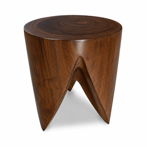 Three Legged Solid Suar Wood Stool <b>Side</b> <b>Table</b> Walnut Finish Handcrafted Modern Natural Wooden Accent Furniture Indonesian - Product Image 1