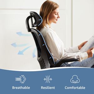 Silla ergonómica de oficina para ordenador con respaldo alto, giratoria, ajustable, con reposacabezas, reposabrazos abatibles y malla C - Product Image 2