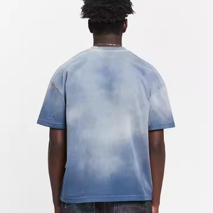 T-shirt décontracté pour homme, bleu, manches courtes, col rond, coupe classique, tricoté, 100% coton, respirant, lavé - Product Image 4