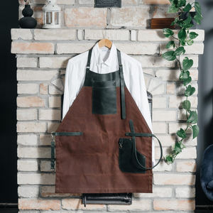 Delantal de Trabajo de Lona Encerada y Cuero Resistente con Cremallera, Ajustable, con 4-6 Compartimentos para Chef, Barbero, Carpintero, Taller - Product Image 6