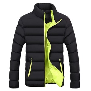 Black Neon Lime Green Custom Men <b>Thin</b> Puffer <b>Jacket</b> Stand Collar Quilted Winter <b>Waterproof</b> Windproof Front OEM Factory Premium - Product Image 1