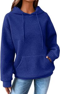 Sudadera con Capucha de Punto Waffle, Color Sólido, Diseño Holgado con Bolsillos, Ropa Casual de Otoño, Unisex, 2026 - Product Image 3
