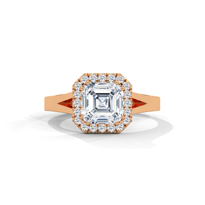 Women's 14K Rose Gold Lab Grown Diamond Halo <b>Ring</b> <b>Emerald</b> Cut Engagement Wedding Jewelry - Product Image 1