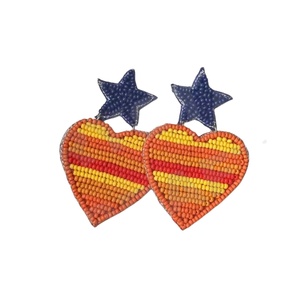 Vintage Patriotic Orange White Blue Multi-Heart Beaded Dangle Earrings for Women for Weddings or <b>Memorial</b> Days - Product Image 1