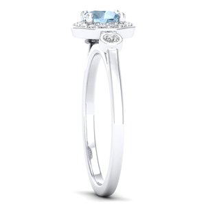 Anillo de Lujo REYES con Gema de Aguamarina de Corte Redondo de 0.5 Quilates, Brillante, de Plata de Ley 925 con Moissanita VVS, Joyería de Compromiso - Product Image 3