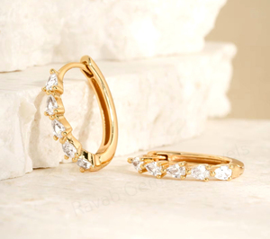 Best Selling 925 <b>Silver</b> Gold Plated 2x4mm Pear Shape CZ Diamond Classic Prong Setting <b>Hoop</b> Earring For Women's Wedding Jewelry - Product Image 1