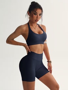 <b>Women</b> Two Piece Fitness Set Scoop Neck Halterneck Tank <b>Top</b> and High Waisted Butt Lifting Slimming <b>Compression</b> Gym Shorts - Product Image 6