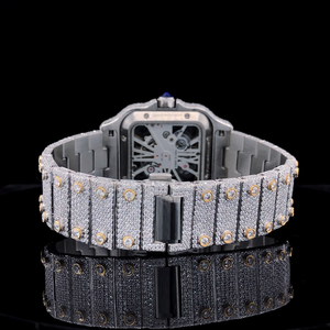 Reloj Esqueleto Iced Out de Lujo para Hombre, Estilo Hip Hop, Cuadrado, Bicolor Dorado, Automático Mecánico, con Incrustaciones de Moissanita - Product Image 4