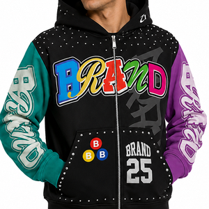 Sudadera con capucha de lujo personalizada con pedrería, cremallera, estilo oversize, streetwear, logo bordado, moda Y2K, fabricante OEM - Product Image 4