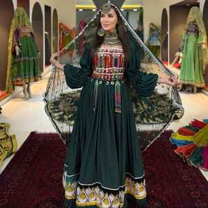 Robes afghanes pour femmes, fabriquées par des artisans professionnels, couleurs personnalisées, broderie artisanale, manches évasées, maxi, 100% coton, robes de mariage - Product Image 5