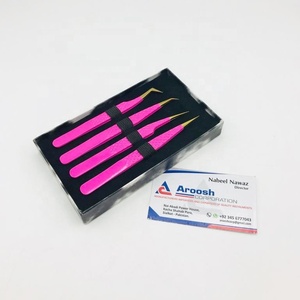 แหนบต่อขนตาปลอมสีชมพูและสีทองแบบมืออาชีพทำจากสเตนเลสสตีลแข็งปลายแหลม - Product Image 3
