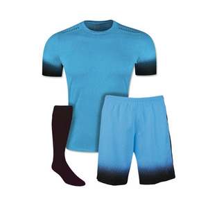 Men's Blue Gradient Soccer Jersey Set Short Sleeve <b>Moisture</b> Wicking Athletic Uniform with Elastic Waist Shorts and <b>Socks</b> - Product Image 1
