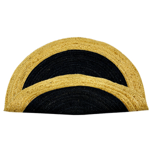 Handcrafted Black <b>Round</b> <b>Jute</b> Area <b>Rug</b> with Natural Tan Border-Modern Boho Braided Flatweave Carpet - Product Image 4