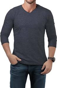 Camisa de manga larga hecha con hilo resistente para uso diario, cuello en V clásico, corte regular confiable - Product Image 2