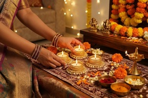 Support de bougie chauffe-plat en métal doré artisanal indien pour le festival Diwali, avec base et bordure en perles – Écologique, pour Noël et anniversaires - Product Image 5
