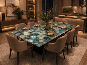 Mesa de Comedor de Ágata Azul Natural, Mueble de Piedra Semipreciosa de Alta Calidad, Moderno y Ecológico, Rectangular, para Diwali o Aniversario - Product Image 3