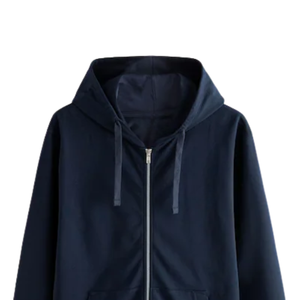 Unisex <b>Navy</b> <b>Blue</b> <b>Fleece</b> Hooded Zipper <b>Jacket</b> Casual Autumn Wear Regular Fit Solid Color Pockets Knitted Polyester Material - Product Image 4