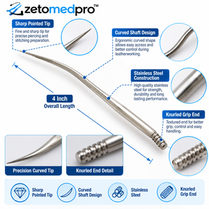 Aiguille à coudre incurvée Osborne de 4 pouces en acier inoxydable pour la couture et la réparation du cuir avec précision ZetomedPro - Product Image 2