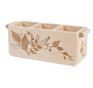 Natural Wood Color Multi-Purpose Organizer Modern <b>Caddy</b> Birchwood Handcrafted <b>Wooden</b> Standing Type for Kitchen - Product Image 3