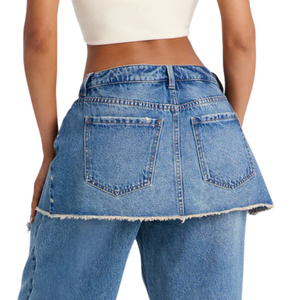 Pantalones Vaqueros de Mezclilla Lavada para Mujer, Cintura Media, Pierna Ancha, Detalles Desgastados y Rotos, Estilo Casual Urbano, Ajuste Holgado, Azul, Otoño, 100% Mezclilla - Product Image 4