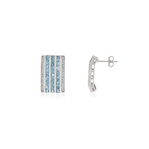 Handmade 925 Sterling <b>Silver</b> Natural Blue Topaz & Diamond Wide Statement Fine <b>Studs</b> <b>Earring</b> For Women's - Product Image 3