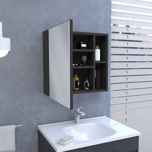 Armadietto Portamedicinali Viking a Singola Anta con Finitura Wengue Nero, Tre Ripiani Interni, Due Ripiani Esterni, Specchi da Bagno - Product Image 1