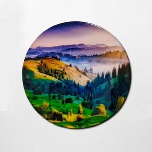 Circular Metal <b>Wall</b> Art Scenic Landscape <b>Design</b> Modern Home Decor Stainless Steel <b>Frame</b> Handmade Artwork - Product Image 1