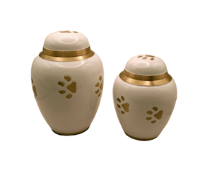 Elegante Urna Funeraria de Cerámica Blanca para Mascotas con Huellas de Patas – Jarra Decorativa para Cenizas con Banda Dorada y Tapa Segura para Recuerdo - Product Image 3