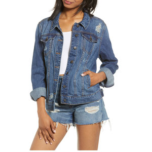 Eco-friendly Breathable Very Attractive Women Distress <b>Denim</b> <b>Jacket</b> Eco-Friendly Casual Light Blue Women Distress <b>Denim</b> <b>Jacket</b> - Product Image 2